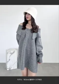 オフショルハーフZIPミニワンピース