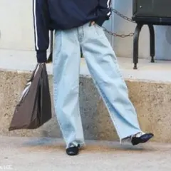 サムシング別注 フリークスストア TUCK CURVE WIDE デニムパンツ