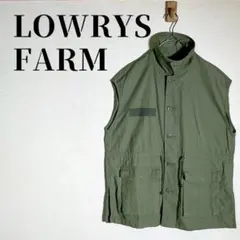 ローリーズファーム　ミリタリーベスト　襟付き　ドロスト　綿100%　カーキ　F