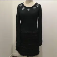 最終お値下げ　チェリーアン黒ワンピ　スパンコール　ビーズ長袖モコモコ　チェスティ