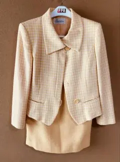 オレンジイエロー　チェック柄　セットアップ　ジャケット　スカート　日本製