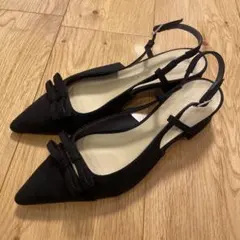 LE TALON ブラックリボン付きスリングバックパンプス