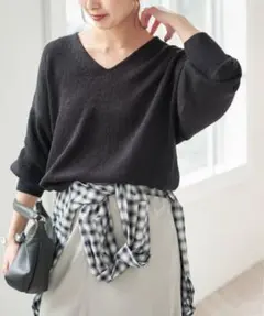 Spick&Span レーヨンペーパーヤーンVネックプルオーバー　黒