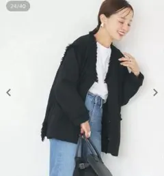 別注】金子綾xMACPHEE ラメミックスツイード ノーカラージャケット
