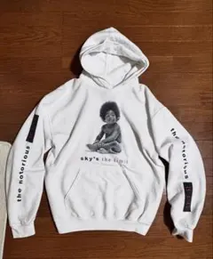 ホワイト フード付きパーカー グラフィックプリント