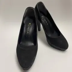 ダイアナ ラメソール　ハイヒール　パンプス　厚底　スウェード　スエード　黒　24