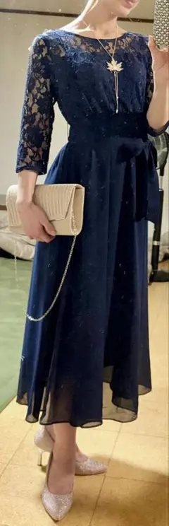 ネイビー レース パーティードレス