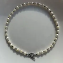755パール×シルバービーズネックレス