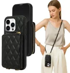 【新品未使用】iPhone15Pro ケース ショルダー 財布付き ブラック