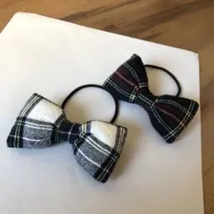 チェック柄リボンヘアゴム2個セット　ハンドメイド