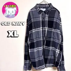 usa古着 OLD NAVY ネルシャツ XL チェック ブラック ダークグレー