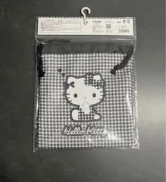 しまむら　サンリオ　ハローキティ　千鳥柄　巾着　ブラック