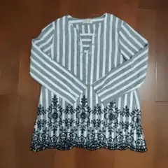 ゴールデンベア　綿100%　刺繍チュニック　L　ストライプのサムネイル