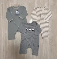 ロンパース 3点セット パンダ ボーダー 薄手長袖 70-80cm 男の子