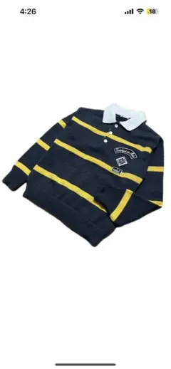 ストライプポロニットセーター（Javaコラボ） ネイビー/イエロー