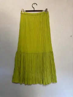 K858★アンタイトル プリーツスカート2ウエストゴム 黄色ロング マキシ丈春夏