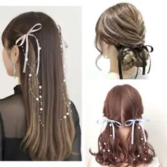 No.163 サテンリボン　キラキラ華やか　ヘアリボン 【 2個セット 】