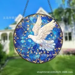 サンキャッチャー 壁掛け飾り ステンドグラス 鳥 白 青 インテリア