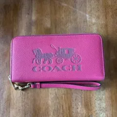 COACH 長財布 ピンク ストラップ付き