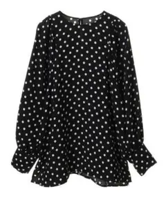 美品　Liesseドットジョーゼットパフギャザースリーブブラウス　ブラック