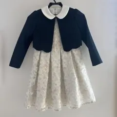 【美品】petit main ネイビージャケット付き花柄ワンピース　130