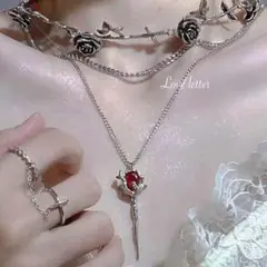 No.323A アンティークローズ2連チョーカーネックレス 韓国 薔薇 地雷 闇