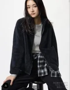 ファーリーフリースフルジップジャケット ファーパーカー 黒 ユニクロ M