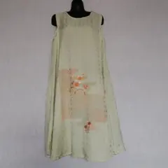 着物地リメイクのチュニックワンピース　ミントグリーン　ハンドメイド