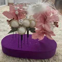 成人式　着物　髪飾り　かんざし　和装　Uピン　ピンク　花　白　ファー