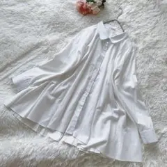 長袖 ブラウス プリーツ フレア プリーツ ホワイト 白 フリー