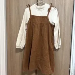 ブラウン コーデュロイ ドット柄 ワンピース