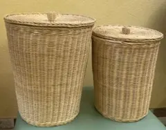 天然素材の蓋付きバスケット2個セット