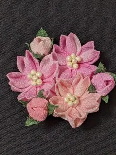 一越ちりめん桜　蕾髪飾り　2wayブローチピン