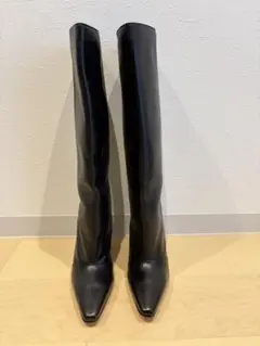 新品未使用CORSO ROMA.9ブラックレザー ポインテッドトゥ ロングブーツ