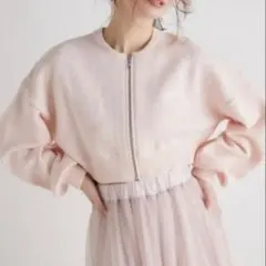 rienda リエンダ フロントZIP ラメ ショートピンク ジップカーディガン