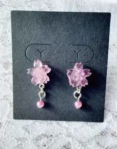 【お花見に】桜 ピアス 揺れるパール 桜色 レジン ハンドメイド ステンレス