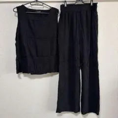 黒 スクエアネックノースリーブ　パンツ セットアップ