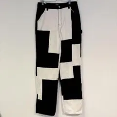 コーデュロイ パッチワークパンツ ハイウエスト 白黒 モノトーン 個性的