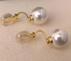 大粒パールイヤリング シリコンパッド付き ピアス穴の要らないイヤリング