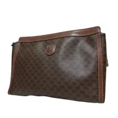 【美品✨】CELINE セリーヌ　クラッチバッグ　マカダム柄　PVC　ブラウン