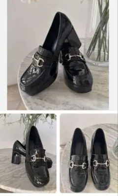 H&M ビットプラットフォーム エナメル ヒール 38 ローファー 入学　卒業式のサムネイル