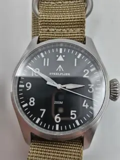 STEELFLIER 43mmパイロットミリタリー 腕時計200m防水