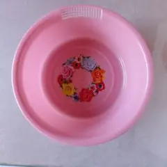 昭和レトロ　花柄　たらい　桶　排水用の編み付きのサムネイル