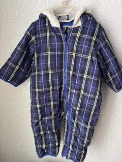 フード付きジャンプスーツ ネイビー系チェック　80cm