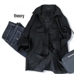 美品✨ theory セオリー スキッパー シアー シャツ ブラウス ブラック