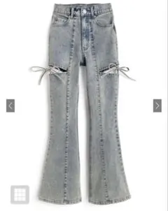 サイドカットアウトリボンフレアデニムパンツ [cu578] GRL