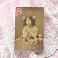 *アンティークポストカード　薔薇と美しい少女*