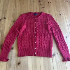 ラルフローレン　赤　ケーブルニットカーディガン　150センチ