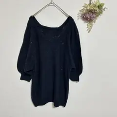 アナトリエ　スパンコール　ニット　ネイビー　Mサイズ 五分袖　ドルマンスリーブ
