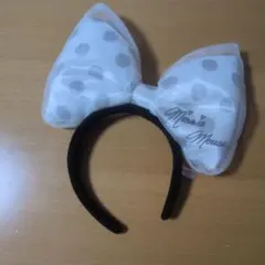ミニーマウス カチューシャ 白地ゴールド水玉